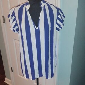 NWT New York & Company Blue and White Striped Blouse
